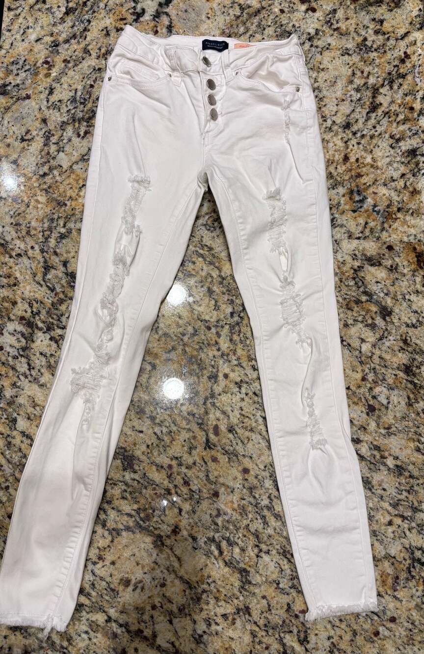Angel Kiss Distressed White Button Fly Ankle Skinny Jeans Size 0